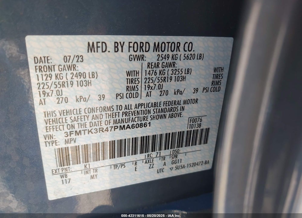 2023 FORD MUSTANG MACH-E PREMIUM VIN: 3FMTK3R47PMA60861