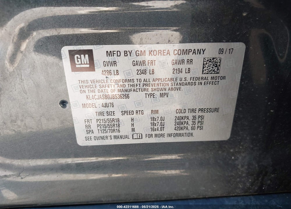 2018 BUICK ENCORE VIN: KL4CJASB0JB536266