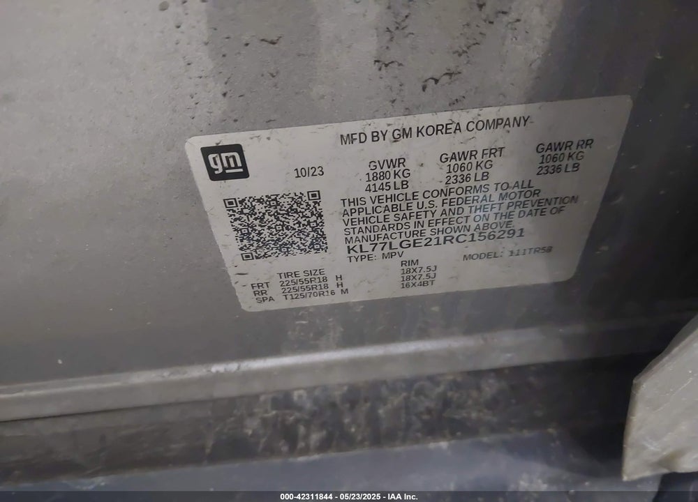 2024 CHEVROLET TRAX VIN: KL77LGE21RC156291