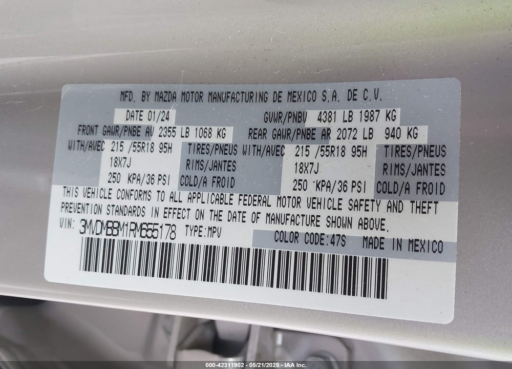 2024 MAZDA CX-30 VIN: 3MVDMBBM1RM655178