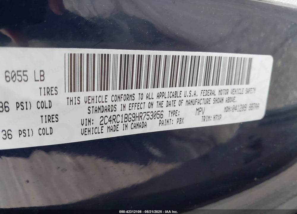 2017 CHRYSLER PACIFICA TOURING PLUS VIN: 2C4RC1BG9HR753056