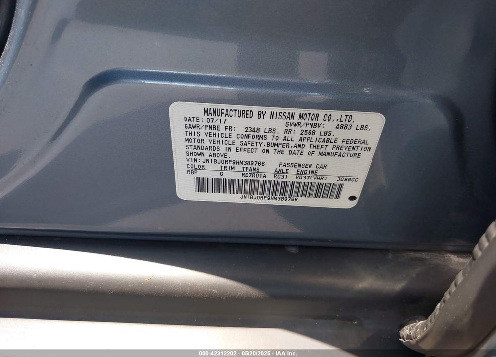 2017 INFINITI QX50 VIN: JN1BJ0RP9HM389766