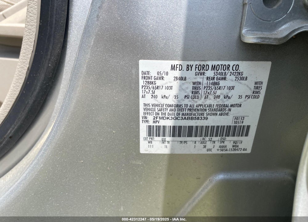2010 FORD EDGE VIN: 2FMDK3GC3ABB58339
