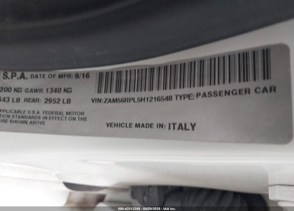 2017 MASERATI QUATTROPORTE S GRANLUSSO VIN: ZAM56RPL5H1216548
