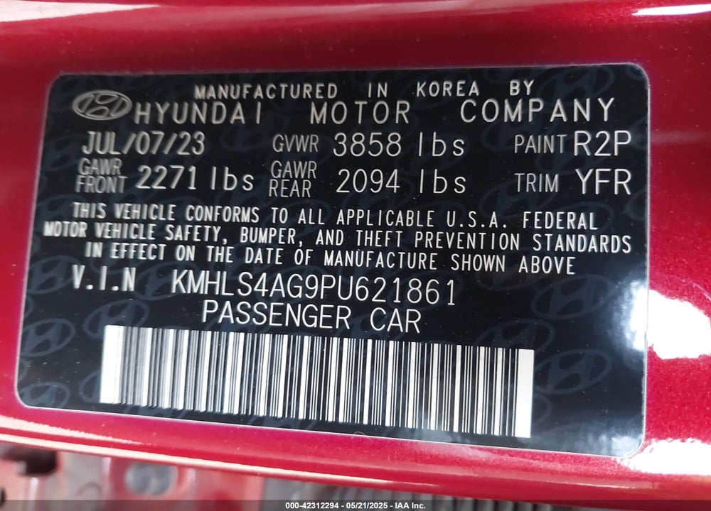 2023 HYUNDAI ELANTRA VIN: KMHLS4AG9PU621861