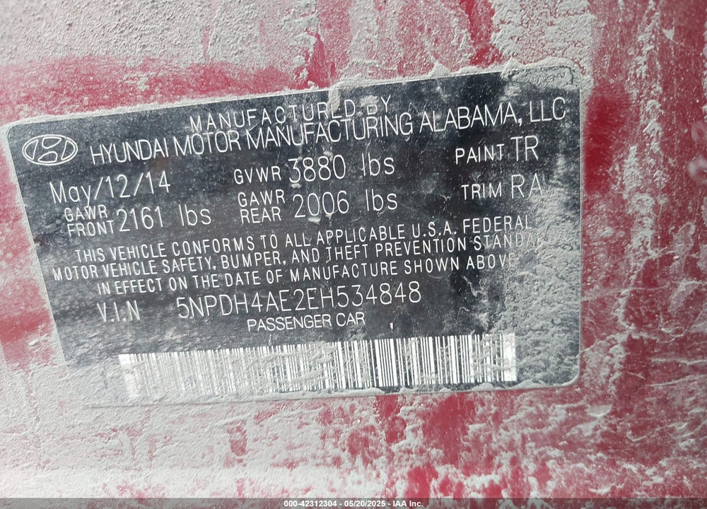2014 HYUNDAI ELANTRA VIN: 5NPDH4AE2EH534848