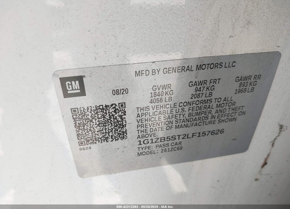 2020 CHEVROLET MALIBU FWD LS VIN: 1G1ZB5ST2LF157626