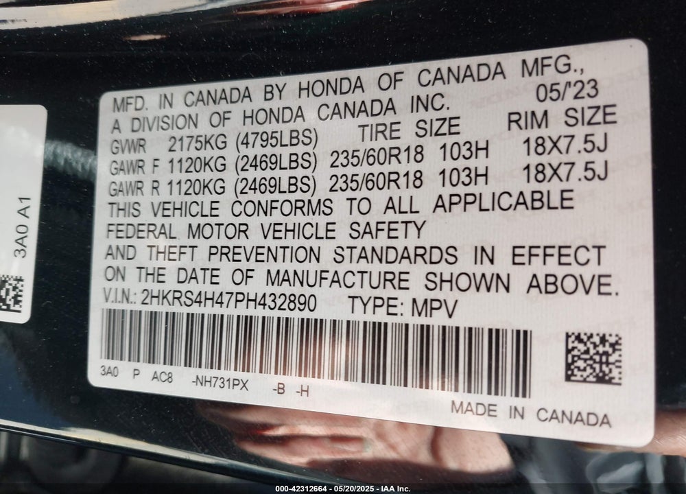 2023 HONDA CR-V EX AWD VIN: 2HKRS4H47PH432890