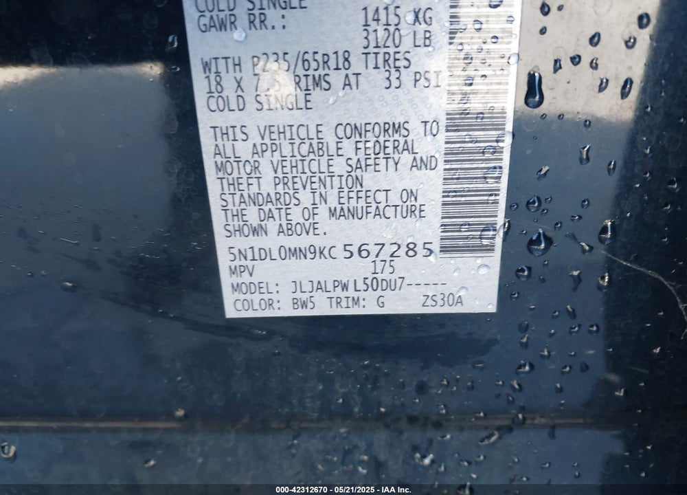 2019 INFINITI QX60 PURE VIN: 5N1DL0MN9KC567285