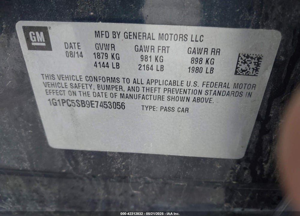 2014 CHEVROLET CRUZE 1LT AUTO VIN: 1G1PC5SB9E7453056