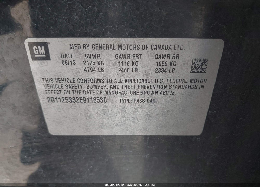 2014 CHEVROLET IMPALA 2LT VIN: 2G1125S32E9118530