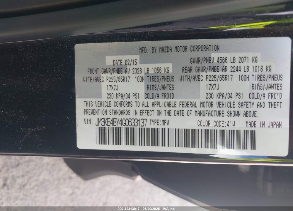 2016 MAZDA CX-5 VIN: JM3KE4BY4G0633137