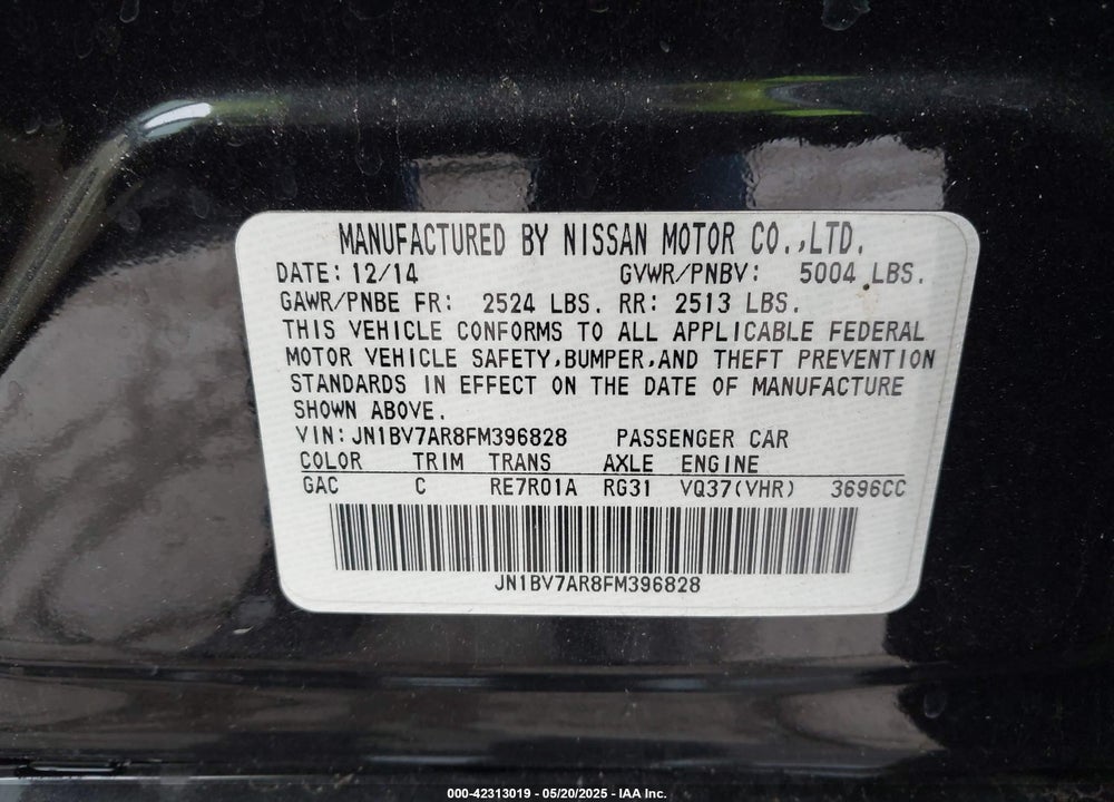 2015 INFINITI Q50 VIN: JN1BV7AR8FM396828