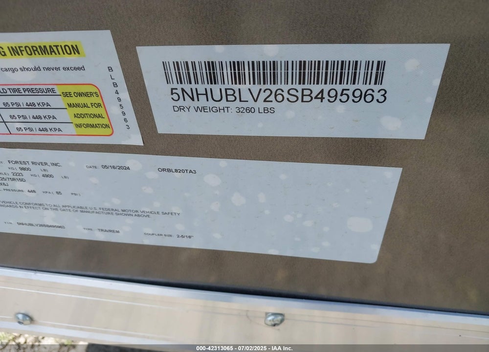 2025 CARGO MATE BLAZER 8X26 ENCLOSED VIN: 5NHUBLV26SB495963