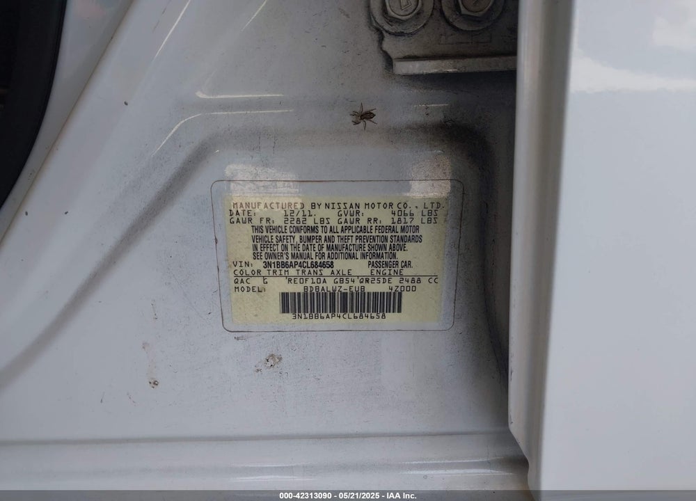 2012 NISSAN SENTRA SE-R VIN: 3N1BB6AP4CL684658