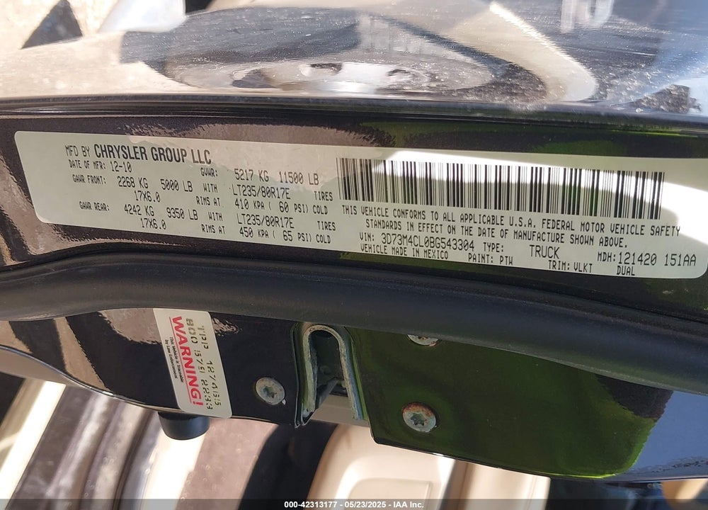 2011 DODGE RAM 3500 VIN: 3D73M4CL0BG543304
