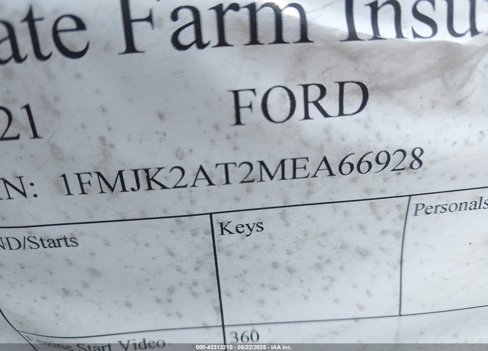 2021 FORD EXPEDITION VIN: 1FMJK2AT2MEA66928