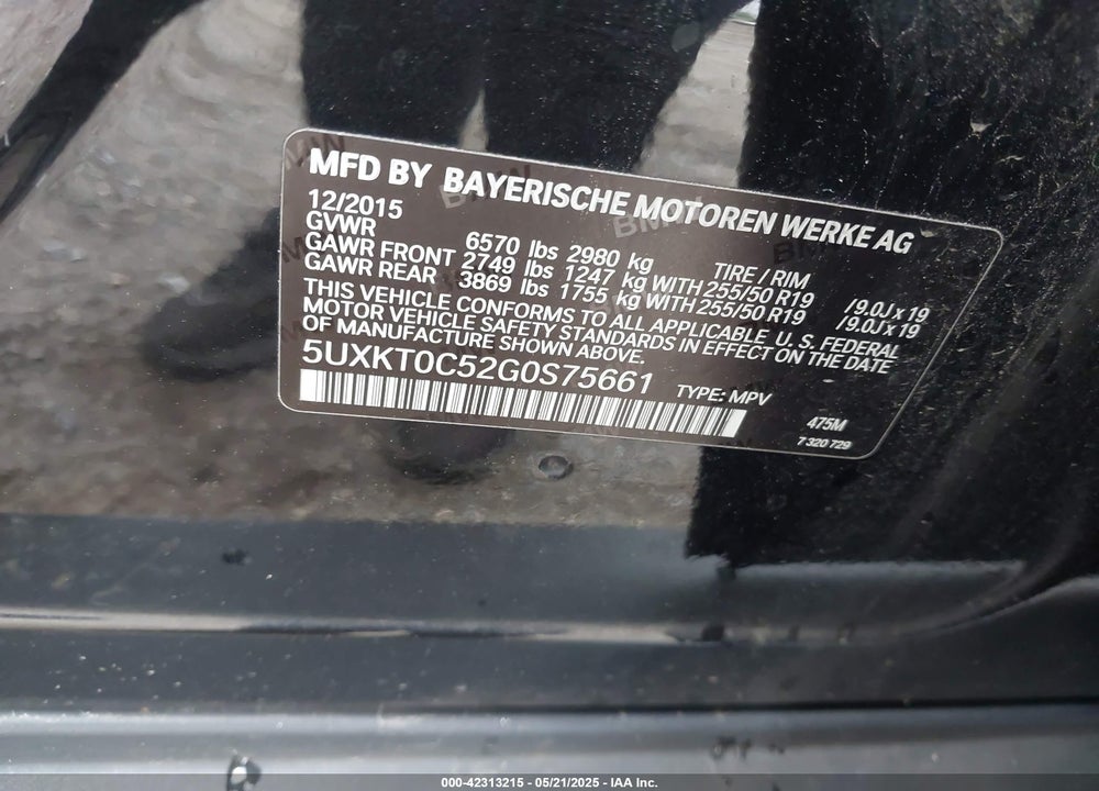 2016 BMW X5 EDRIVE VIN: 5UXKT0C52G0S75661