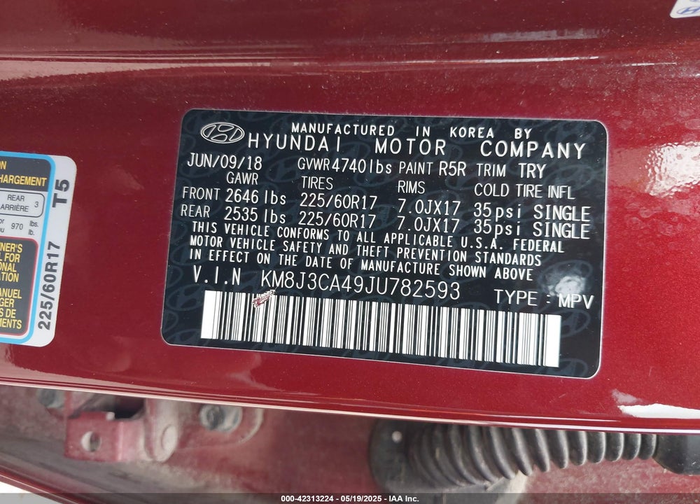 2018 HYUNDAI TUCSON SEL VIN: KM8J3CA49JU782593