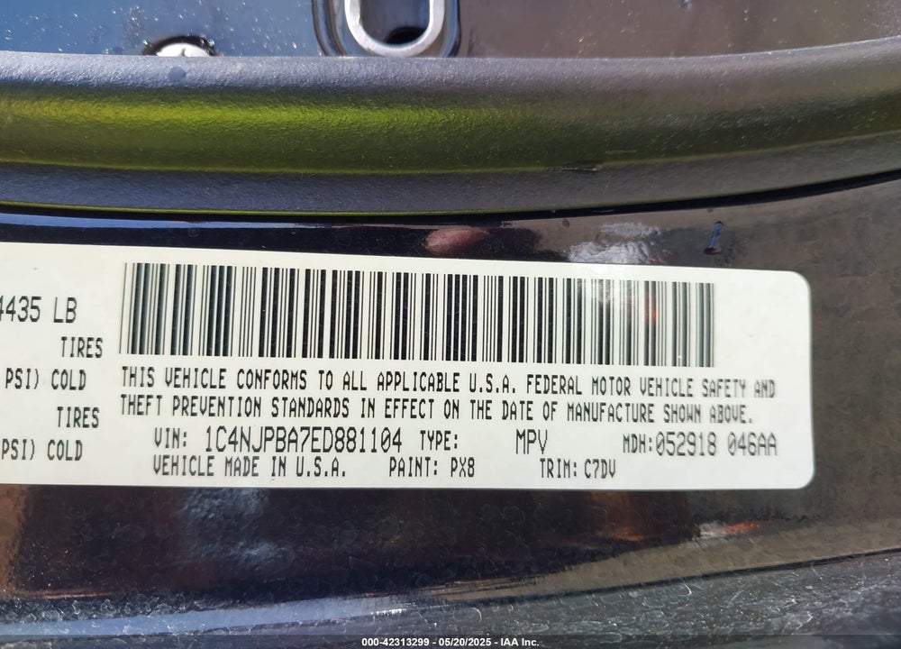 2014 JEEP PATRIOT SPORT VIN: 1C4NJPBA7ED881104