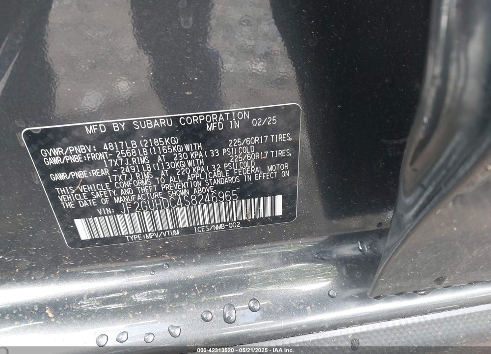 2025 SUBARU CROSSTREK VIN: JF2GUHDC4S8246965