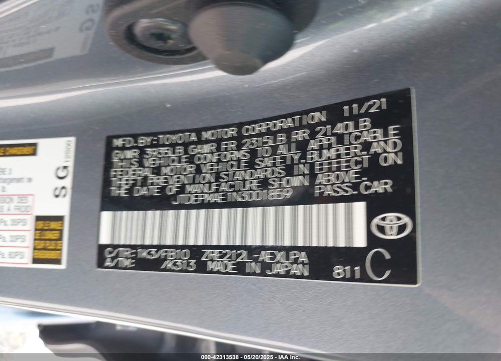 2022 TOYOTA COROLLA LE VIN: JTDEPMAE1N3001859