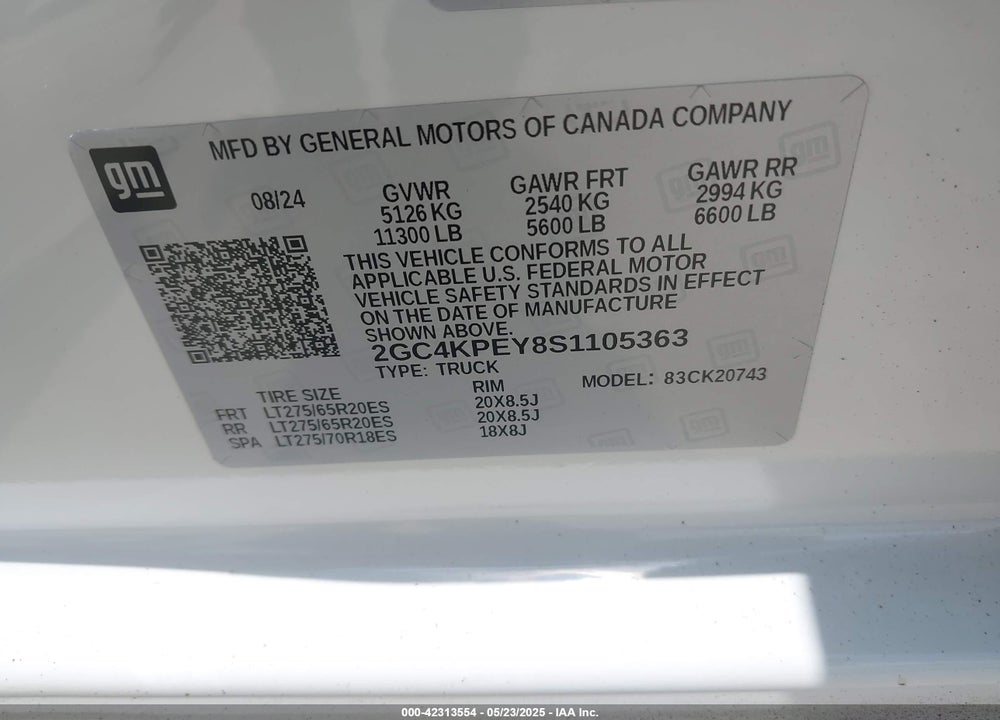 2025 CHEVROLET SILVERADO 2500HD 4WD STANDARD BED LTZ VIN: 2GC4KPEY8S1105363