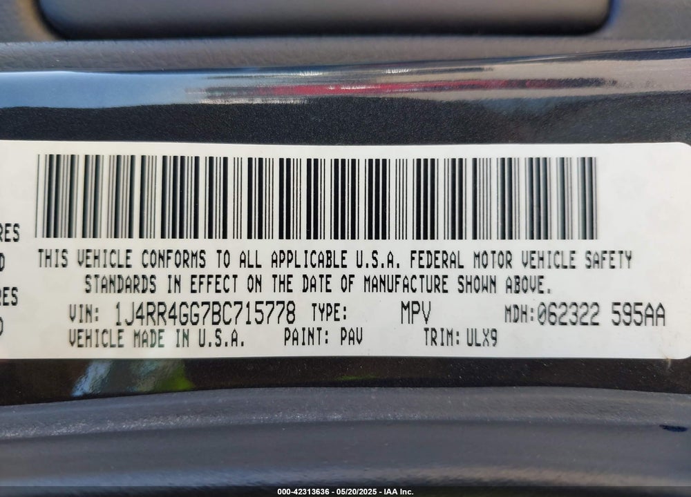 2011 JEEP GRAND CHEROKEE LAREDO VIN: 1J4RR4GG7BC715778