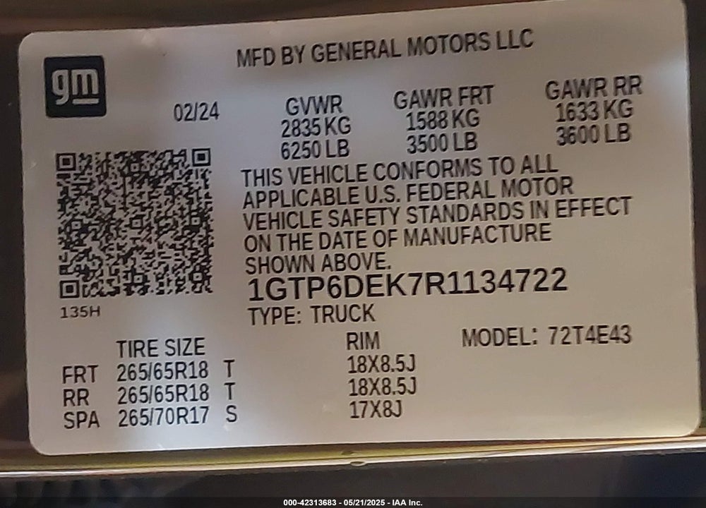 2024 GMC CANYON VIN: 1GTP6DEK7R1134722