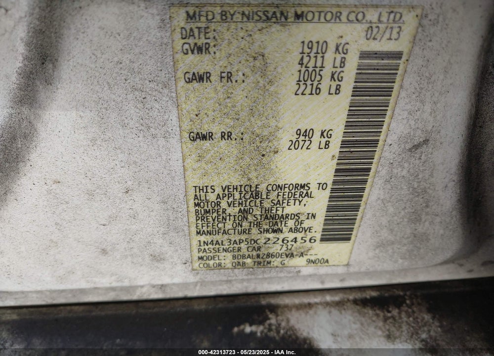 2013 NISSAN ALTIMA 2.5 S VIN: 1N4AL3AP5DC226456