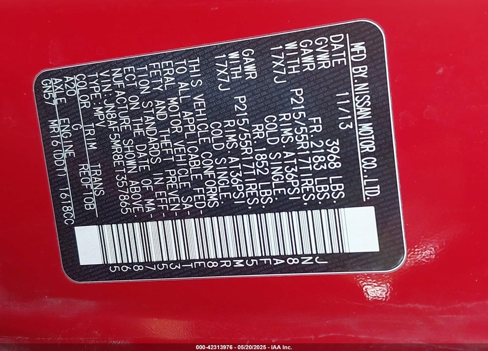 2014 NISSAN JUKE VIN: JN8AF5MR8ET357865
