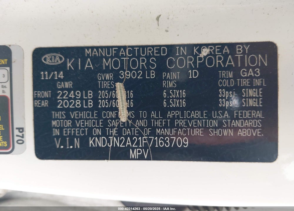 2015 KIA SOUL VIN: KNDJN2A21F7163709
