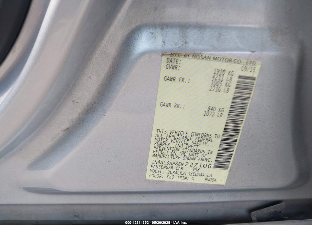 2014 NISSAN ALTIMA VIN: 1N4AL3AP8EN227106