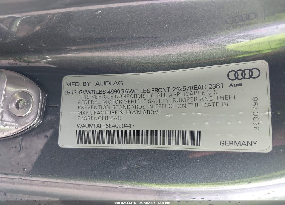 2014 AUDI A5 VIN: WAUMFAFR5EA020447