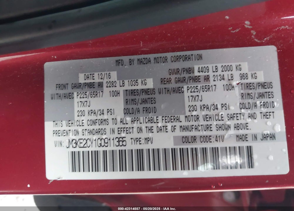 2016 MAZDA CX-5 VIN: JM3KE2CY1G0911365