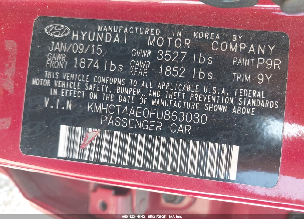2015 HYUNDAI ACCENT VIN: KMHCT4AE0FU863030