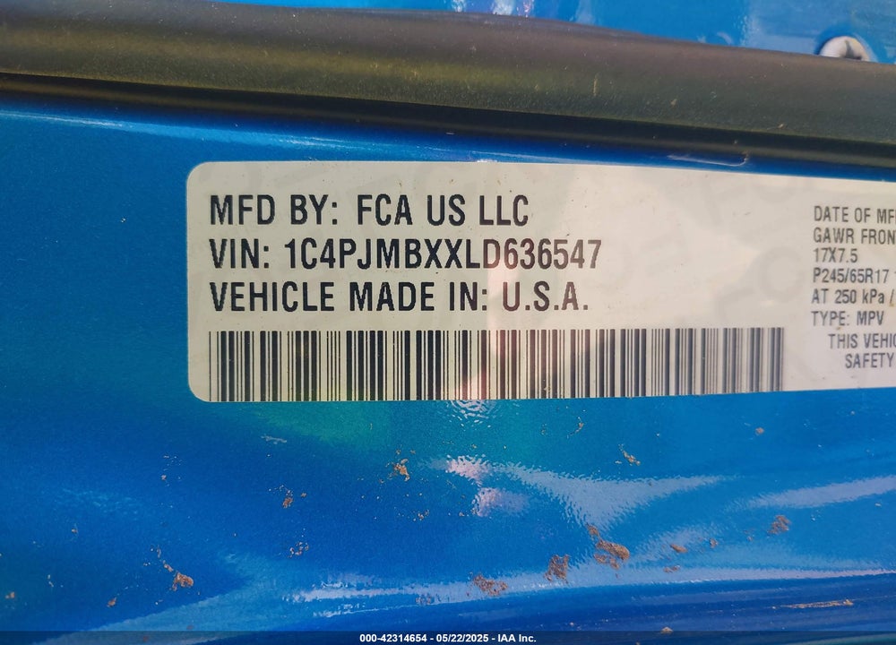 2020 JEEP CHEROKEE TRAILHAWK 4X4 VIN: 1C4PJMBXXLD636547