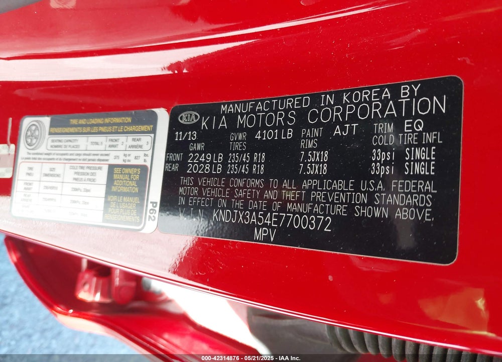 2014 KIA SOUL VIN: KNDJX3A54E7700372