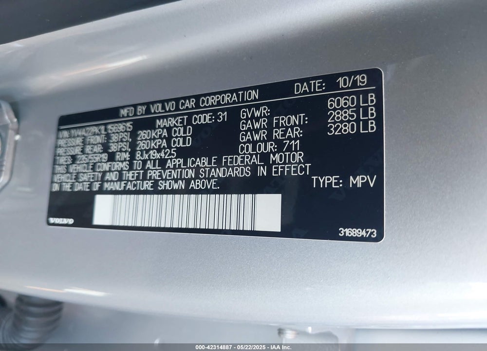 2020 VOLVO XC90 VIN: YV4A22PK1L1569615