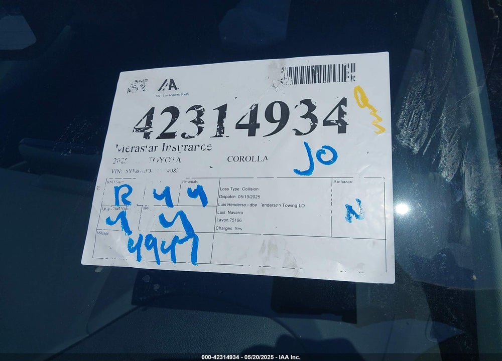 2025 TOYOTA COROLLA LE VIN: 5YFB4MDE7SP240827