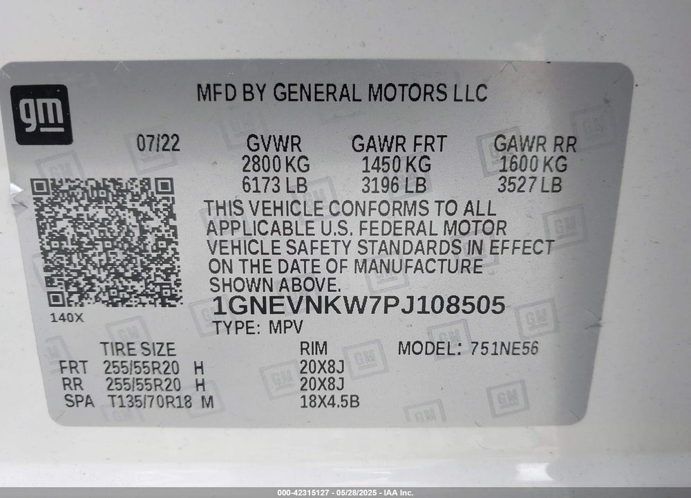 2023 CHEVROLET TRAVERSE VIN: 1GNEVNKW7PJ108505