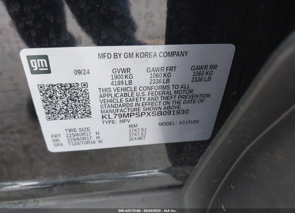 2025 CHEVROLET TRAILBLAZER VIN: KL79MPSPXSB091930