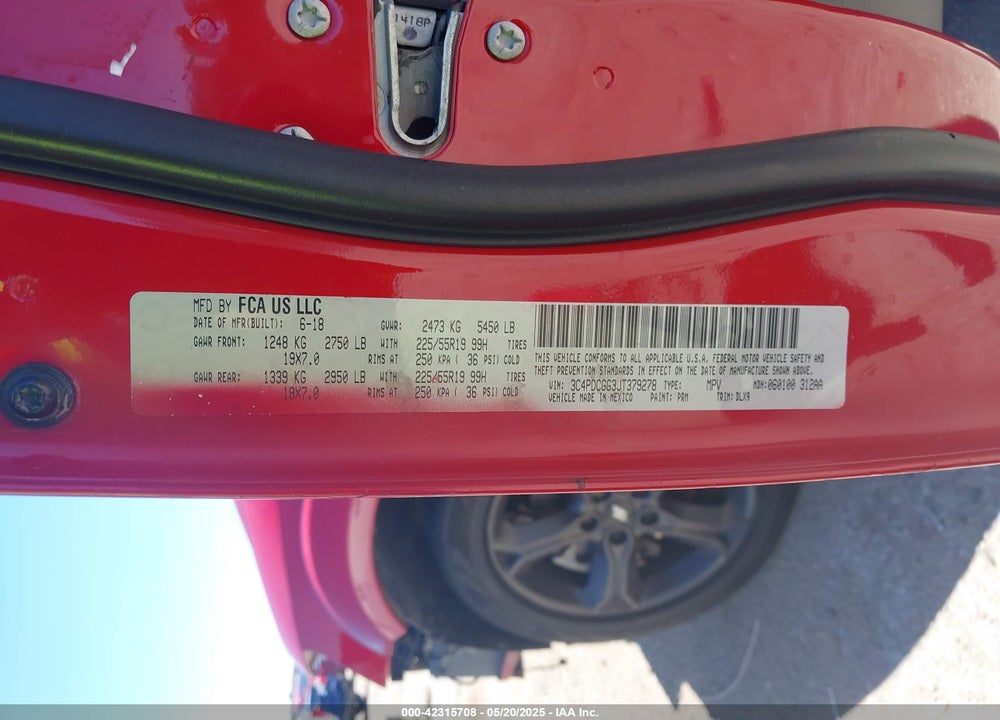 2018 DODGE JOURNEY VIN: 3C4PDCGG3JT379278