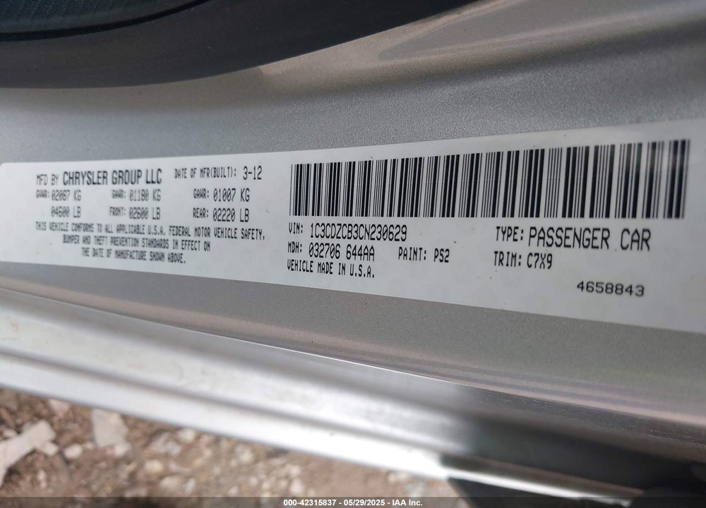 2012 DODGE AVENGER SXT VIN: 1C3CDZCB3CN230629