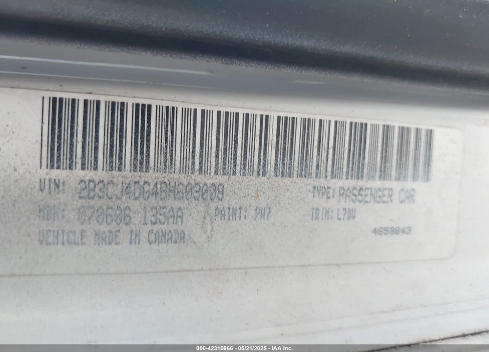 2011 DODGE CHALLENGER VIN: 2B3CJ4DG4BH603008