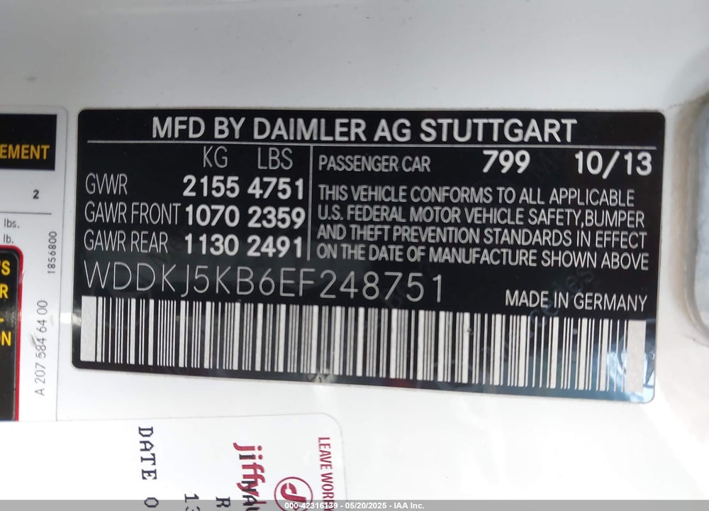 2014 MERCEDES-BENZ E 350 VIN: WDDKJ5KB6EF248751