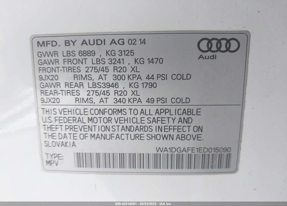2014 AUDI Q7 VIN: WA1DGAFE1ED015090