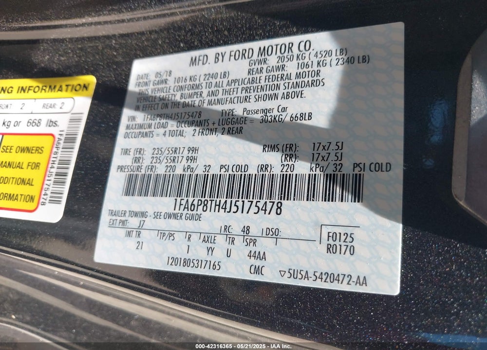2018 FORD MUSTANG VIN: 1FA6P8TH4J5175478