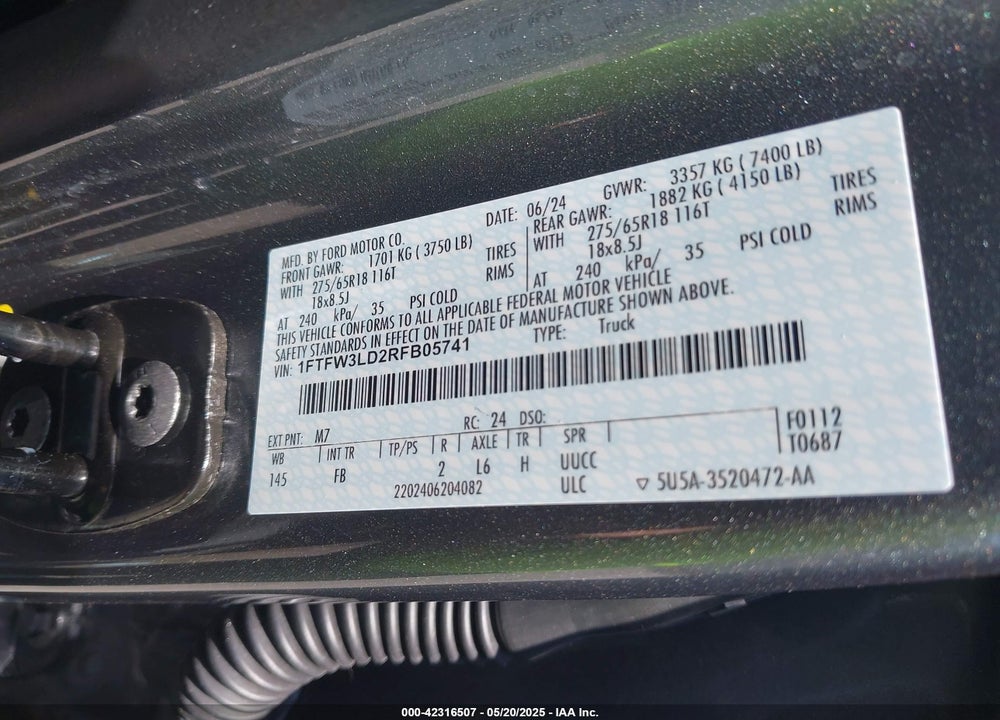 2024 FORD F-150 VIN: 1FTFW3LD2RFB05741