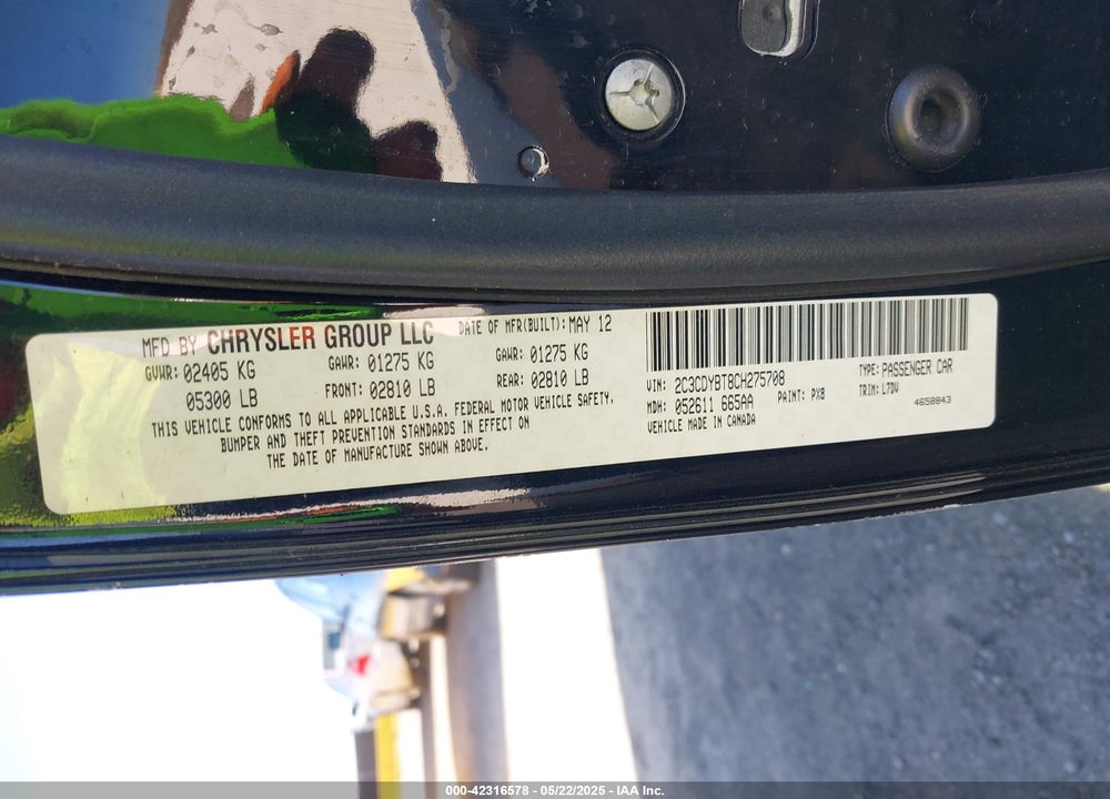 2012 DODGE CHALLENGER VIN: 2C3CDYBT8CH275708